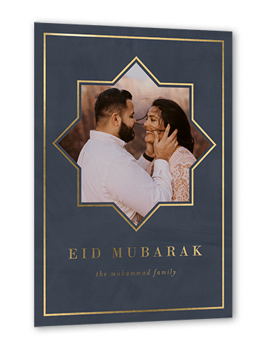 Star Photo Eid Card, Blue, Gold Foil, 5x7, Matte, Personalized Foil Cardstock, Square, White
