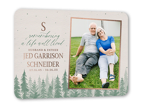 Reflective Remembrance Sympathy, Green, Rose Gold Foil, 5x7, Matte, Personalized Foil Cardstock, Rounded