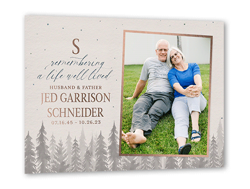 Reflective Remembrance Sympathy, Grey, Rose Gold Foil, 5x7, Matte, Personalized Foil Cardstock, Square, Stone
