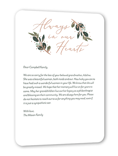 Lambent Laurel Sympathy, White, Rose Gold Foil, 5x7, Matte, Personalized Foil Cardstock, Rounded, White
