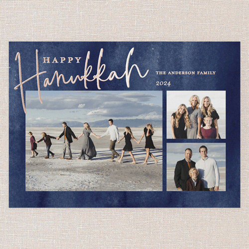 Painted Snow Hanukkah Card, Rose Gold Foil, Blue, 5x7, Hanukkah, Matte, Personalized Foil Cardstock, Square