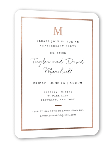 Classical Preparation Wedding Anniversary Invitation, Rose Gold Foil, White, 5x7, Matte, Personalized Foil Cardstock, Rounded