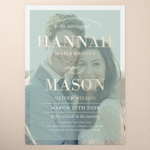Divine Elegance Wedding Invitation, Gold Foil, Green, 5x7, Matte, Personalized Foil Cardstock, Square