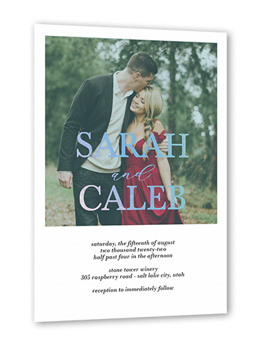 Brilliant Overlay Wedding Invitation, Iridescent Foil, Blue, 5x7, Matte, Personalized Foil Cardstock, Square, Sea