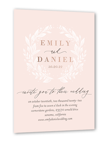 Garland Bliss Wedding Invitation, Rose Gold Foil, Pink, 5x7, Matte, Personalized Foil Cardstock, Square