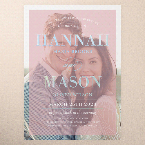 Divine Elegance Wedding Invitation, Pink, Iridescent Foil, 5x7, Matte, Personalized Foil Cardstock, Square