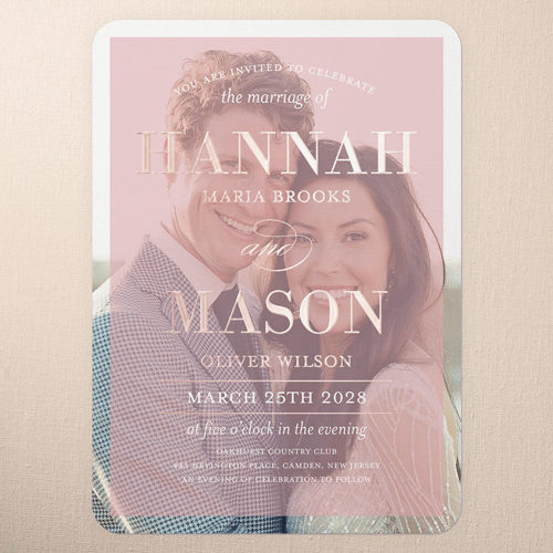Divine Elegance Wedding Invitation, Rose Gold Foil, Pink, 5x7, Matte, Personalized Foil Cardstock, Rounded