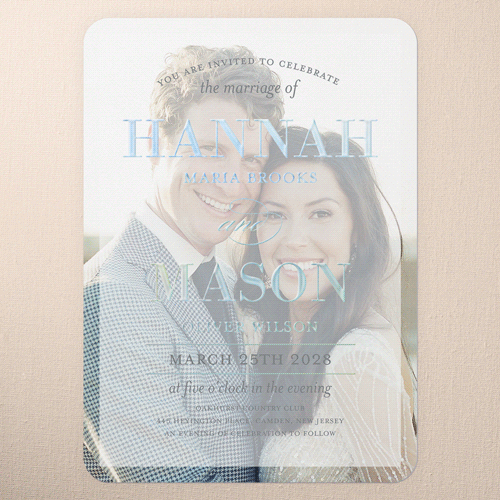 Divine Elegance Wedding Invitation, White, Iridescent Foil, 5x7, Matte, Personalized Foil Cardstock, Rounded, White