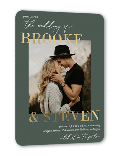 Modern Photo Wedding Invitation, Gold Foil, Beige, 5x7, Matte, Personalized Foil Cardstock, Rounded