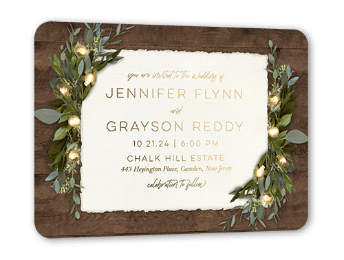 Rustic Dreams Wedding Invitation, Gold Foil, Brown, 5x7, Matte, Personalized Foil Cardstock, Rounded