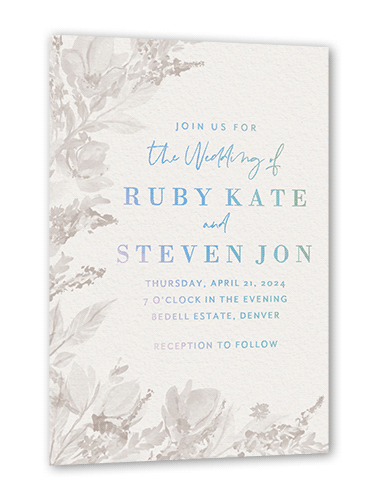 Dusty Blooms Wedding Invitation, Iridescent Foil, Grey, 5x7, Matte, Personalized Foil Cardstock, Square