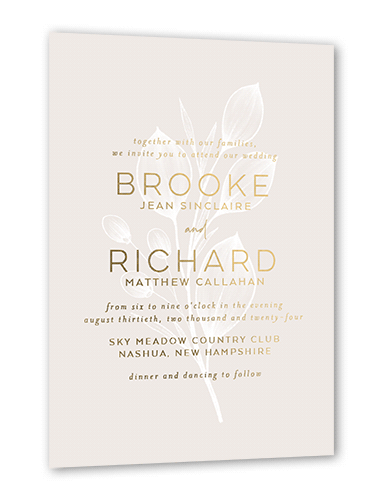 Novel Matrimony Wedding Invitation, Gold Foil, Grey, 5x7, Matte, Personalized Foil Cardstock, Square, Whisper Gray