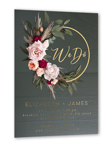 Dark Florals Wedding Invitation, Beige, Gold Foil, 5x7, Matte, Personalized Foil Cardstock, Square
