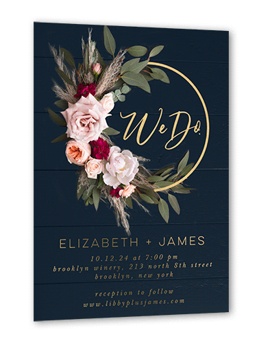 Dark Florals Wedding Invitation, Gold Foil, Black, 5x7, Matte, Personalized Foil Cardstock, Square