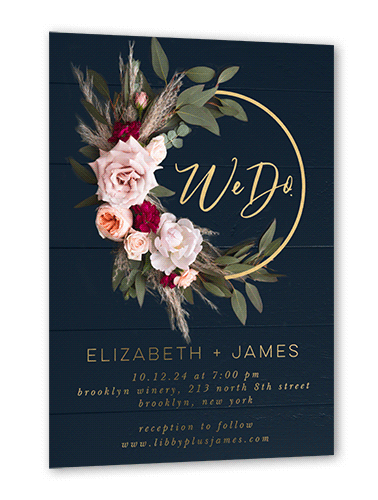 Dark Florals Wedding Invitation, Black, Gold Foil, 5x7, Matte, Personalized Foil Cardstock, Square