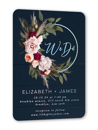 Dark Florals Wedding Invitation, Black, Iridescent Foil, 5x7, Matte, Personalized Foil Cardstock, Rounded
