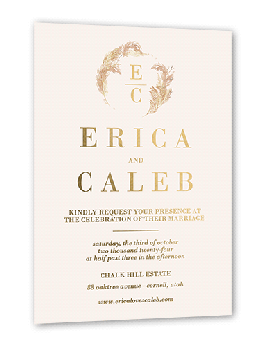 Autumn Grass Wedding Invitation, Beige, Gold Foil, 5x7, Matte, Personalized Foil Cardstock, Square, Adobe Blush
