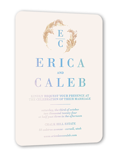 Autumn Grass Wedding Invitation, Beige, Iridescent Foil, 5x7, Matte, Personalized Foil Cardstock, Rounded, Adobe Blush