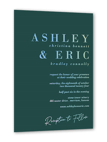 Elegant Formula Wedding Invitation, Iridescent Foil, Green, 5x7, Matte, Personalized Foil Cardstock, Square