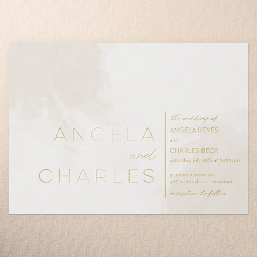 Light Wisps Wedding Invitation, Gold Foil, Beige, 5x7, Matte, Personalized Foil Cardstock, Square, Adobe Blush