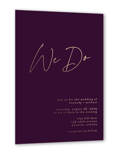 Regal We Do Wedding Invitation, Purple, Rose Gold Foil, 5x7, Matte, Personalized Foil Cardstock, Square