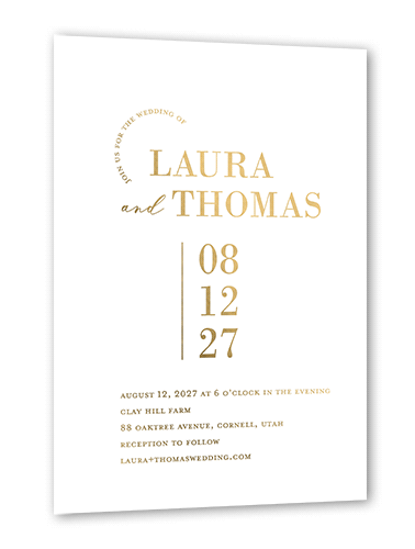 Adorned Accent Wedding Invitation, White, Gold Foil, 5x7, Matte, Personalized Foil Cardstock, Square, White