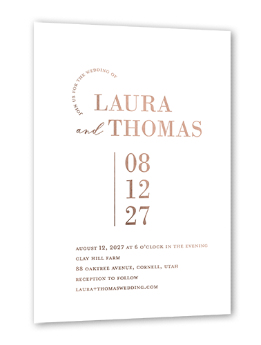 Adorned Accent Wedding Invitation, Rose Gold Foil, White, 5x7, Matte, Personalized Foil Cardstock, Square