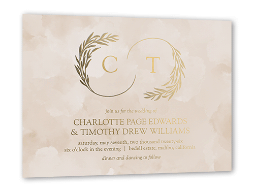 Reflective Rings Wedding Invitation, Beige, Gold Foil, 5x7, Matte, Personalized Foil Cardstock, Square, Adobe Blush