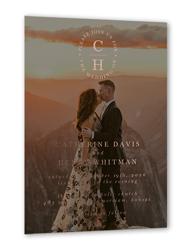 Polished Monogram Wedding Invitation, Black, Rose Gold Foil, 5x7, Matte, Personalized Foil Cardstock, Square