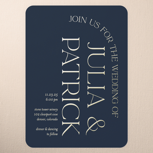 Modern Flow Wedding Invitation, Blue, Gold Foil, 5x7, Matte, Personalized Foil Cardstock, Rounded