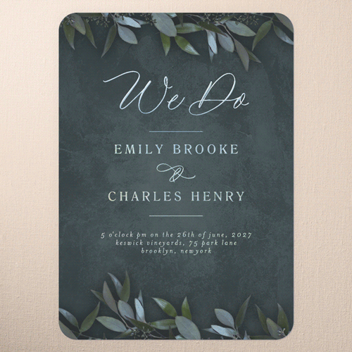 Laurel Embrace Wedding Invitation, Iridescent Foil, Green, 5x7, Matte, Personalized Foil Cardstock, Rounded