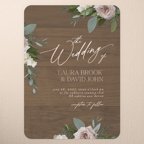 Classic Bouquet Wedding Invitation, Rose Gold Foil, Brown, 5x7, Matte, Personalized Foil Cardstock, Rounded