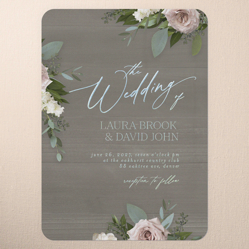 Classic Bouquet Wedding Invitation, Iridescent Foil, Gray, 5x7, Matte, Personalized Foil Cardstock, Rounded