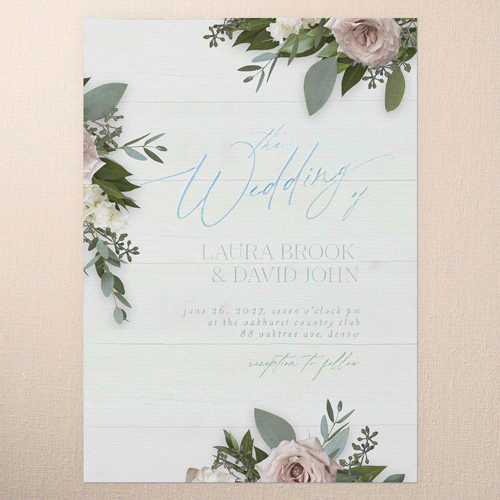 Classic Bouquet Wedding Invitation, Iridescent Foil, White, 5x7, Matte, Personalized Foil Cardstock, Square