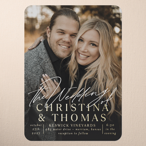 Timeless Typeface Wedding Invitation, White, Gold Foil, 5x7, Matte, Personalized Foil Cardstock, Rounded