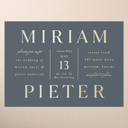 Simple Charm Wedding Invitation, Gold Foil, Grey, 5x7, Matte, Personalized Foil Cardstock, Square, Charcoal