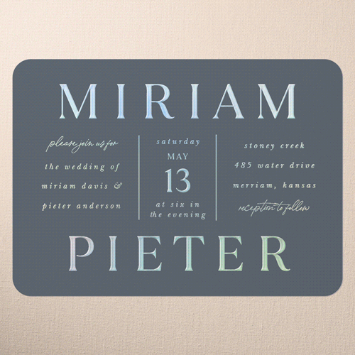 Simple Charm Wedding Invitation, Iridescent Foil, Grey, 5x7, Matte, Personalized Foil Cardstock, Rounded, Charcoal
