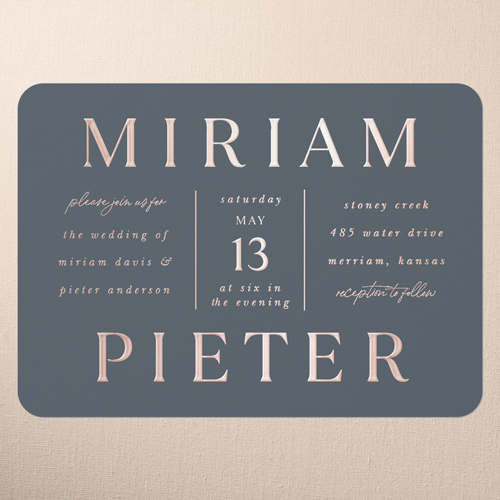 Simple Charm Wedding Invitation, Rose Gold Foil, Grey, 5x7, Matte, Personalized Foil Cardstock, Rounded