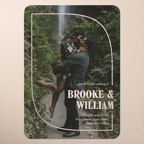 Modern Cutout Wedding Invitation, Rose Gold Foil, White, 5x7, Matte, Personalized Foil Cardstock, Rounded, White