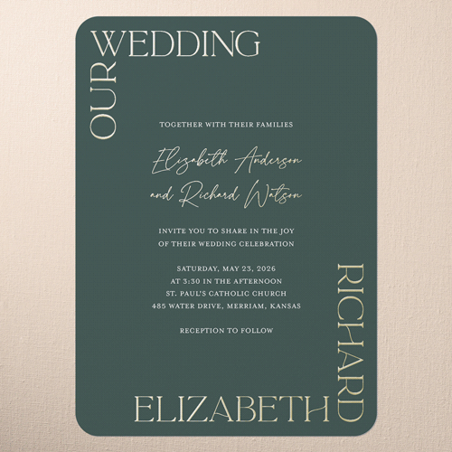 All Around Wedding Invitation, Green, Gold Foil, 5x7, Matte, Personalized Foil Cardstock, Rounded
