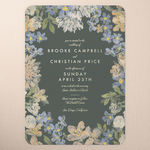Painted Hem Wedding Invitation, Gold Foil, Green, 5x7, Matte, Personalized Foil Cardstock, Rounded, Green