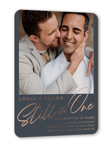 Still The One Wedding Anniversary Invitation, Rose Gold Foil, Gray, 5x7, Matte, Personalized Foil Cardstock, Rounded, Gray