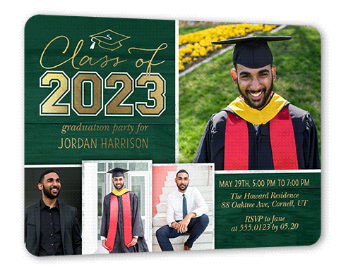 Simple Cap Gallery Graduation Invitation, Green, Gold Foil, 6x8, Matte, Personalized Foil Cardstock, Rounded