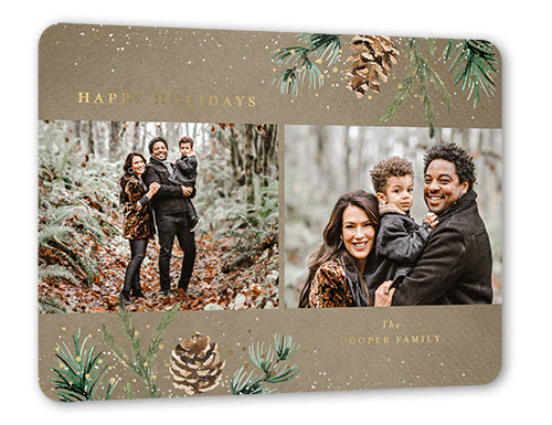 Speckled Pinecone Holiday Card, Gold Foil, Beige, 6x8, Holiday, Matte, Personalized Foil Cardstock, Rounded