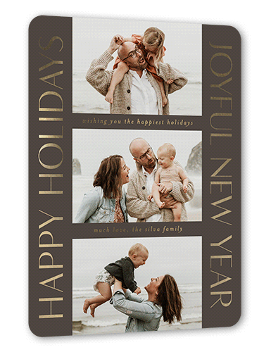 Traditional Type Holiday Card, Gold Foil, Grey, 6x8, Holiday, Matte, Personalized Foil Cardstock, Rounded