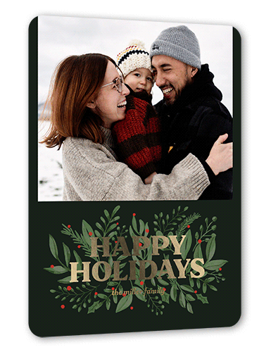 Foil Greeting Holiday Card, Beige, Gold Foil, 6x8, Holiday, Matte, Personalized Foil Cardstock, Rounded