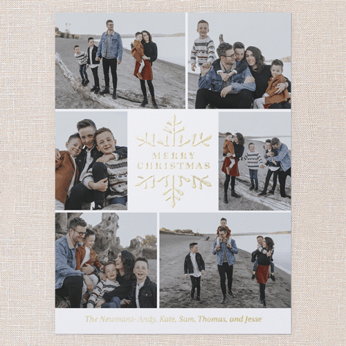 Snowy Shimmer Holiday Card, White, Gold Foil, 6x8, Christmas, Matte, Personalized Foil Cardstock, Square, White