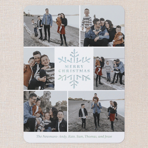 Snowy Shimmer Holiday Card, White, Iridescent Foil, 6x8, Christmas, Matte, Personalized Foil Cardstock, Rounded, White