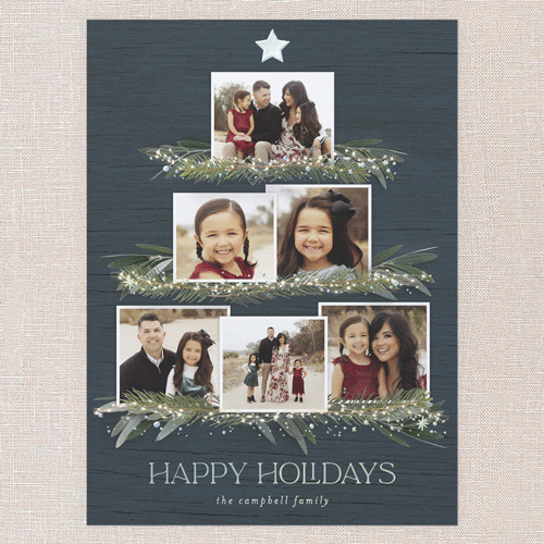 Together Tree Holiday Card, Blue, Iridescent Foil, 6x8, Holiday, Matte, Personalized Foil Cardstock, Square, Blue