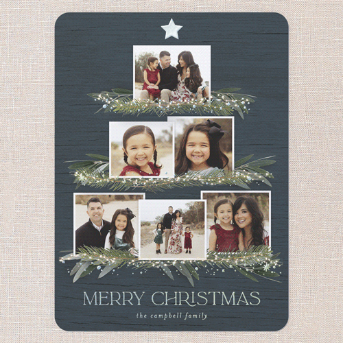 Together Tree Holiday Card, Blue, Iridescent Foil, 6x8, Christmas, Matte, Personalized Foil Cardstock, Rounded, Blue